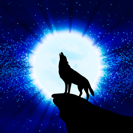 Wolf howling at the moon, vector illustration