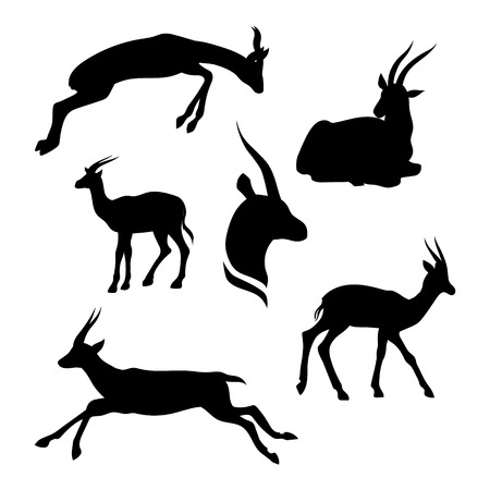 Gazelle set of silhouettes vector. Collection of animal icons.のイラスト素材