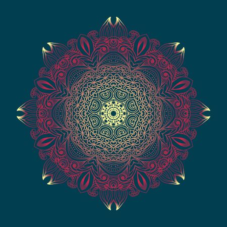 Kaleidoscopic floral pattern, mandala design in blue and purple colors. Vector round floral pattern.のイラスト素材