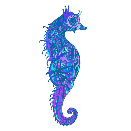 Blue and purple sea horse isolated. Abstract vector sea horse, graphic pattern. Print for t-shirt, mug and so on. Wild things.のイラスト素材