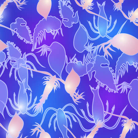 Plankton seamless pattern. Ocean animals pattern, sea life background.のイラスト素材