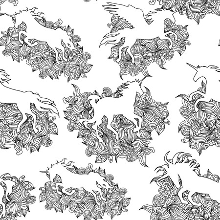 Unicorn seamless graphic black vector pattern. Design for backgrounds and child fabric.のイラスト素材
