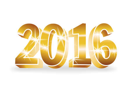 Vector gold 2016 numbers on white background. 3d vector illustration for cards, advertising banners. The image of the new year holiday.のイラスト素材