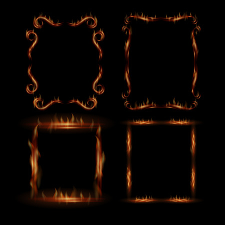 Fire frame in vintage style. Set of transparent frames.のイラスト素材