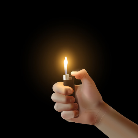 Vector hand with the lighter isolated. Lit up idea illustration.のイラスト素材