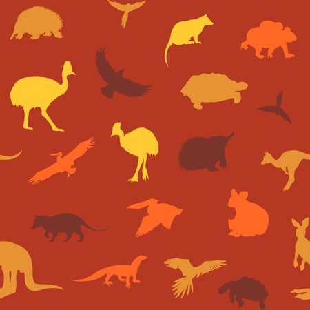 Australian animals pattern. Vector colored orange background.のイラスト素材