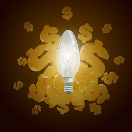 dollars and light bulb. Business ideas solutions creativity concept backgroundのイラスト素材
