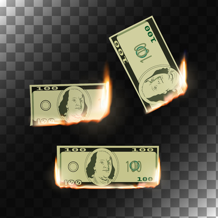 Burning money on transparent background. Hot sale design. Isolated vector illustration.のイラスト素材