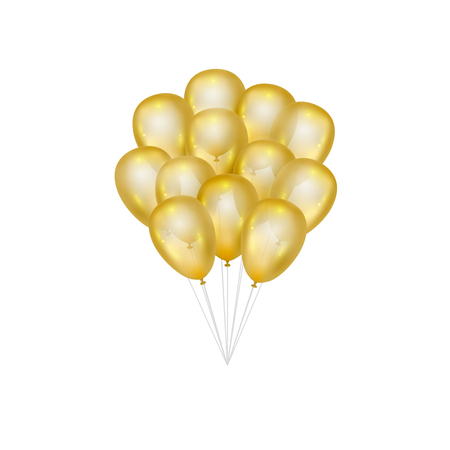 Balloons on white background. Vector elements for greeting cards. Gold bunch of balloons isolated. 3d design.のイラスト素材