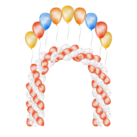 Balloons on white background. Vector set for greeting cards. Arch of balloons isolated. Red orange yellow blue balloons. 3d design.のイラスト素材