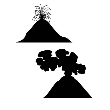 Volcano vector set of silhouettes. Black and white illustrations.のイラスト素材