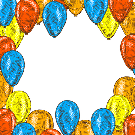 Frame with balloons on white background. Vector sketch for holidays. Design for cards isolated. Black white balloons. Doodle design. Retro vintage style. Vector illustration.のイラスト素材