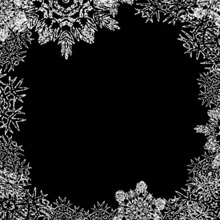 Winter frame with snowflakes on black background. Abstract Christmas background. Vector illustration.のイラスト素材