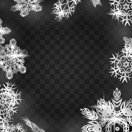 Winter frame with snowflakes on black background. Abstract Christmas background. Vector illustration.のイラスト素材