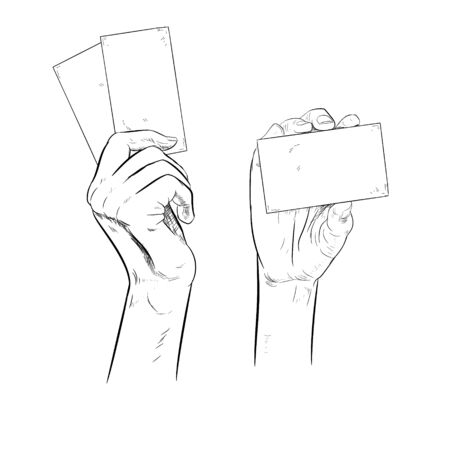 Drawn hand holding cards illustration.のイラスト素材