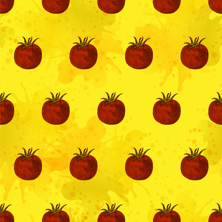 Seamless pattern of tomato. Retro background. Vintage style. Linear graphic design. Colored image of vegetables. Vector illustration.のイラスト素材