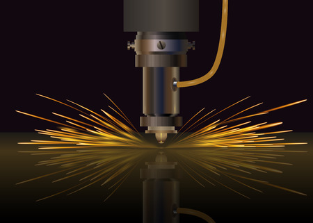 Laser machine for metal. Laser cutting with sparkles. Design for background. Vector illustration.のイラスト素材