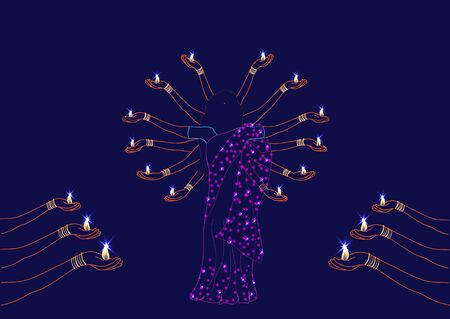 Hindu/Indian dance with candlesのイラスト素材