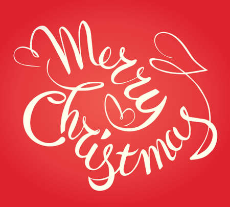 Merry Christmas hand lettering in red background. Vector typographic.のイラスト素材