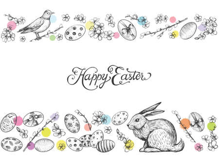 Easter vintage vector banner. Hand drawn card.のイラスト素材