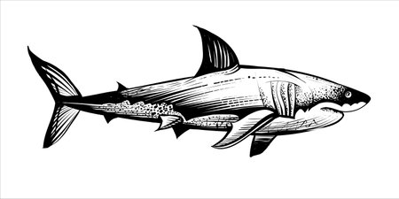 Shark sketch, vector black and white illustration.のイラスト素材