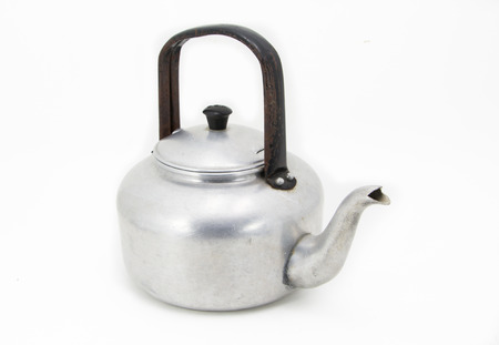 Small classic kettle for camping isolated on white background