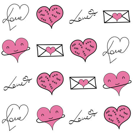 Valentine's Day pattern with hearts, inscriptions and lettersの写真素材