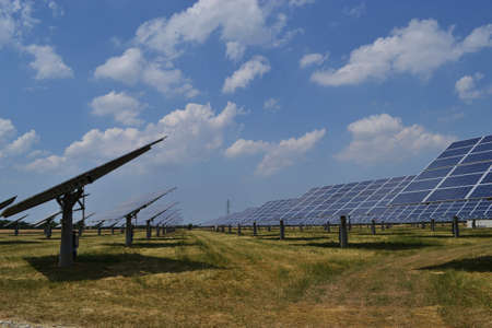 Solar panels on green grass