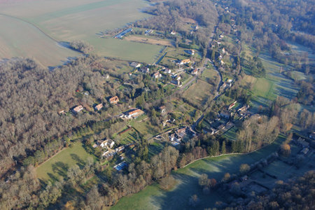 Aerial photography of Courgent village in Yvelines department (78790), Ile-de-France region, France - January 03, 2010の写真素材