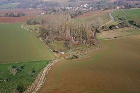 Aerial view of Chaussy, Val-d'Oise department in Ile-de-France, Canton of Magny-en-Vexinの写真素材