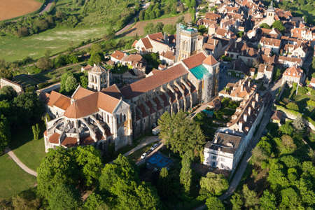 Aerial photograph of Sainte-Marie-Madeleine de VÃ©zelay basilica, in Yonne department 89450, Bourgogne-Franche-comte region, Franceのeditorial素材