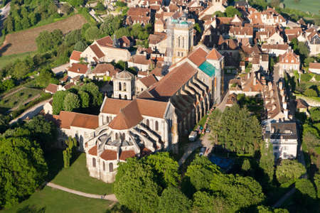 VÃ©zelay Basilica seen from the sky, Yonne department in the Bourgogne-Franche-ComtÃ© region, Franceのeditorial素材