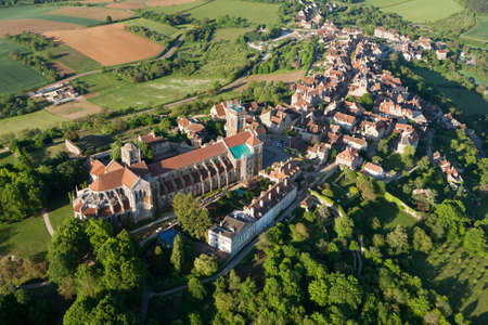 Aerial photo of VÃ©zelay Basilica, in L'yonne department 89450, Bourgogne-Franche-comte region, Franceのeditorial素材