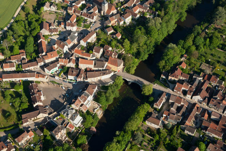 Aerial view of Arcy-sur-Cure rural village, in the Yonne department, Bourgogne-Franche-comte region, Franceのeditorial素材