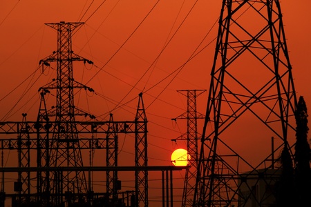 High voltage electric pillar in Thailandの写真素材