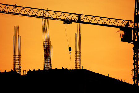Construction site with crane on  sunset   の写真素材