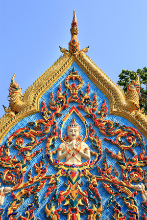 Thai style molding  art  on  the wall  temple  の写真素材
