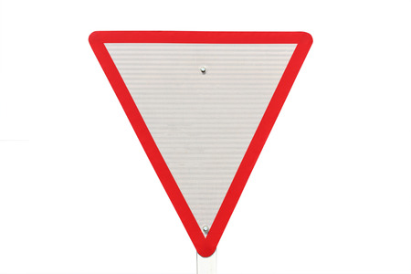 yield traffic sign on white  background  の写真素材