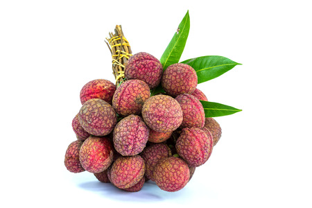 fresh litchi fruits on white backgroundの写真素材