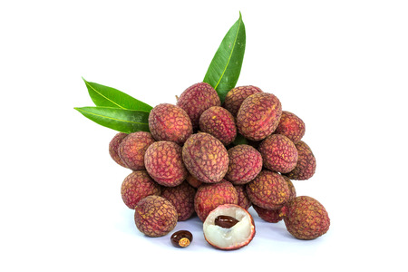 fresh litchi fruits on white backgroundの写真素材