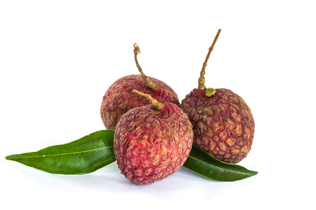 fresh litchi fruits on white backgroundの写真素材