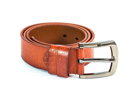 leather belt on white backgroundの写真素材