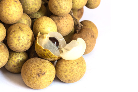 fresh longan fruits on white backgroundの写真素材
