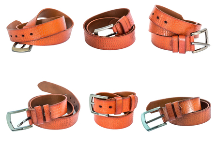 collection brown leather beltの写真素材