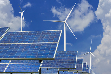 solar energy panels and wind turbines  alternative energy from nature