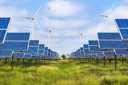 Photovoltaics  module  solar panels and wind turbines generating electricity