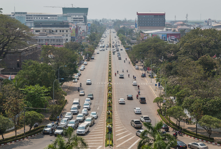 View of Vientiane city capital of Laos from top of patuxai victory arch gate in sunny dayのeditorial素材