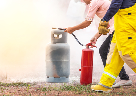 Basic fire fighting training and fire drill evacuationのeditorial素材