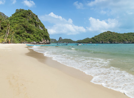 Landscape view tropical beach at Wua Ta Lap island in summer day, Ang thong Islands National Marine Park ,Surat Thani, Thailandの写真素材
