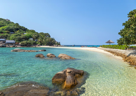 Landscape view beach of Koh Nang Yuan Island under blue sky in summer day Koh Nang Yuan Island is most popular famous tourist attractions in the gulf of Thailand, Samui, Thailandの写真素材